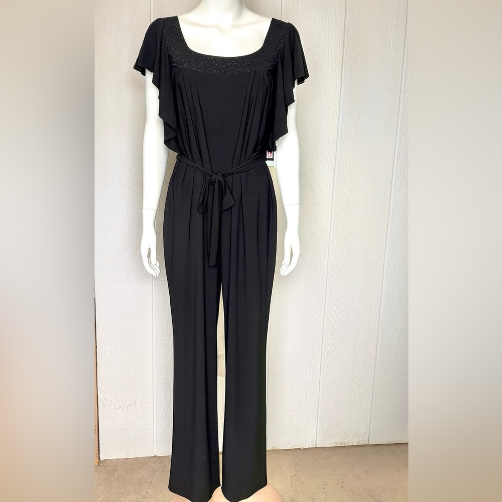 R&M Richards Black Ruffle Sleeve Jumpsuit